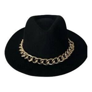Aldo Black Hat with Gold Chain Detail